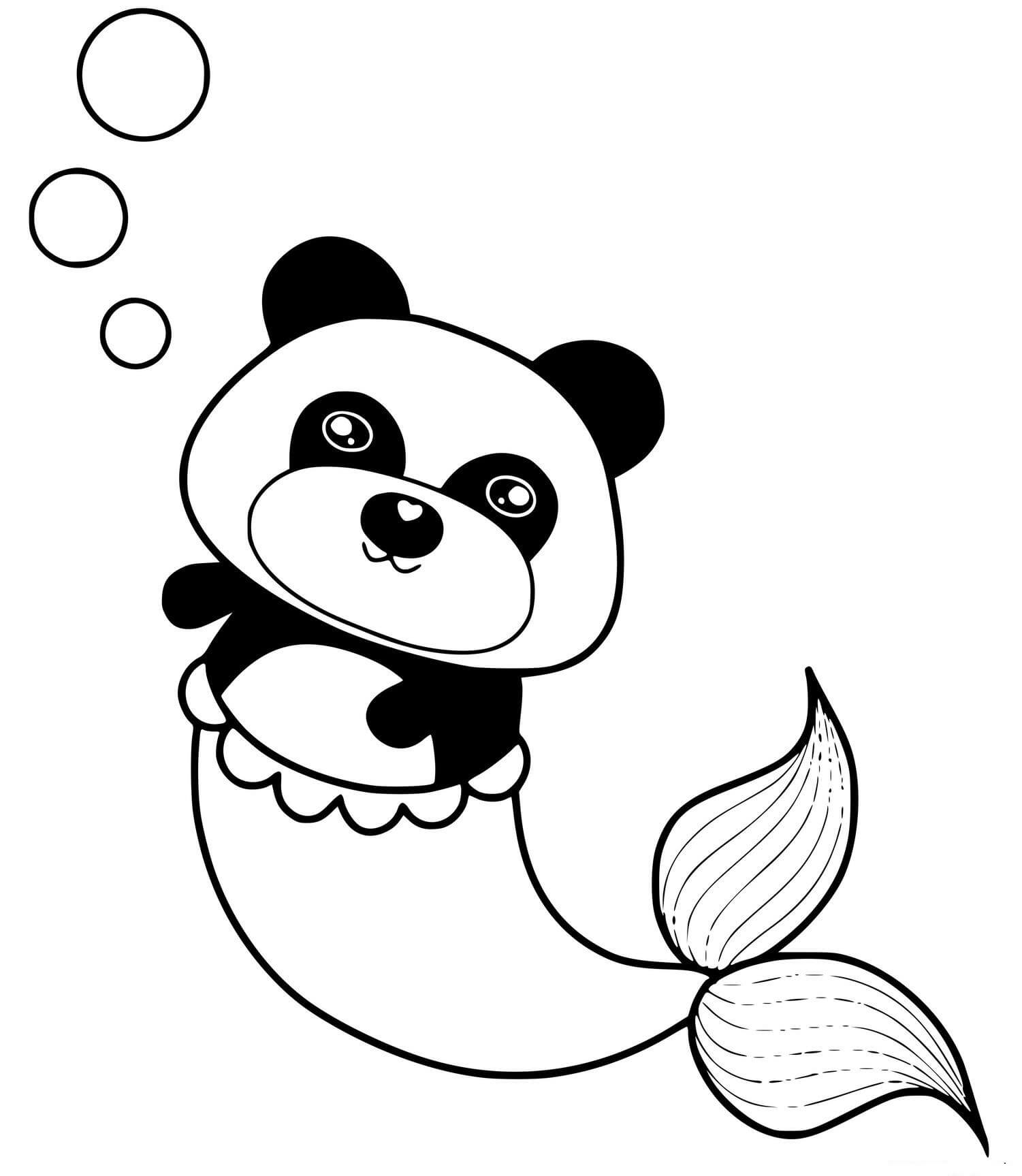 Dibujo de Panda Sirena 1 para Colorear