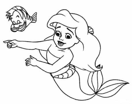 Dibujo de Sirena Hablando y Pescado para Colorear