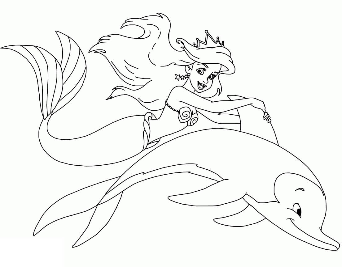 Dibujo de Sirena Librando Delfines para Colorear