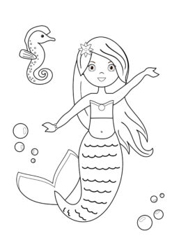 Dibujo de Sirena y Caballito de Mar Scaled para Colorear