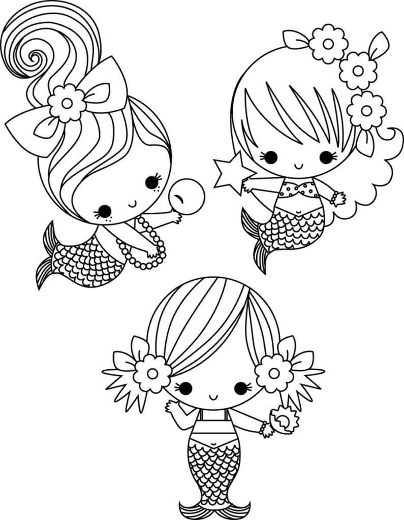 Dibujo de Tres Sirenita para Colorear