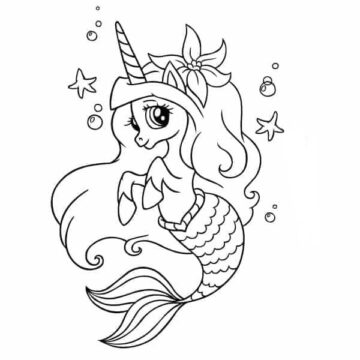 Dibujo de Unicornio Sirena para Colorear