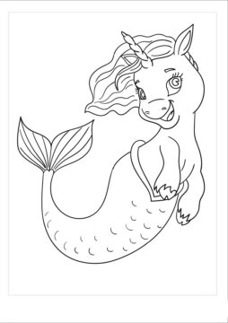Dibujo de Unicornio Sirena Divertido para Colorear