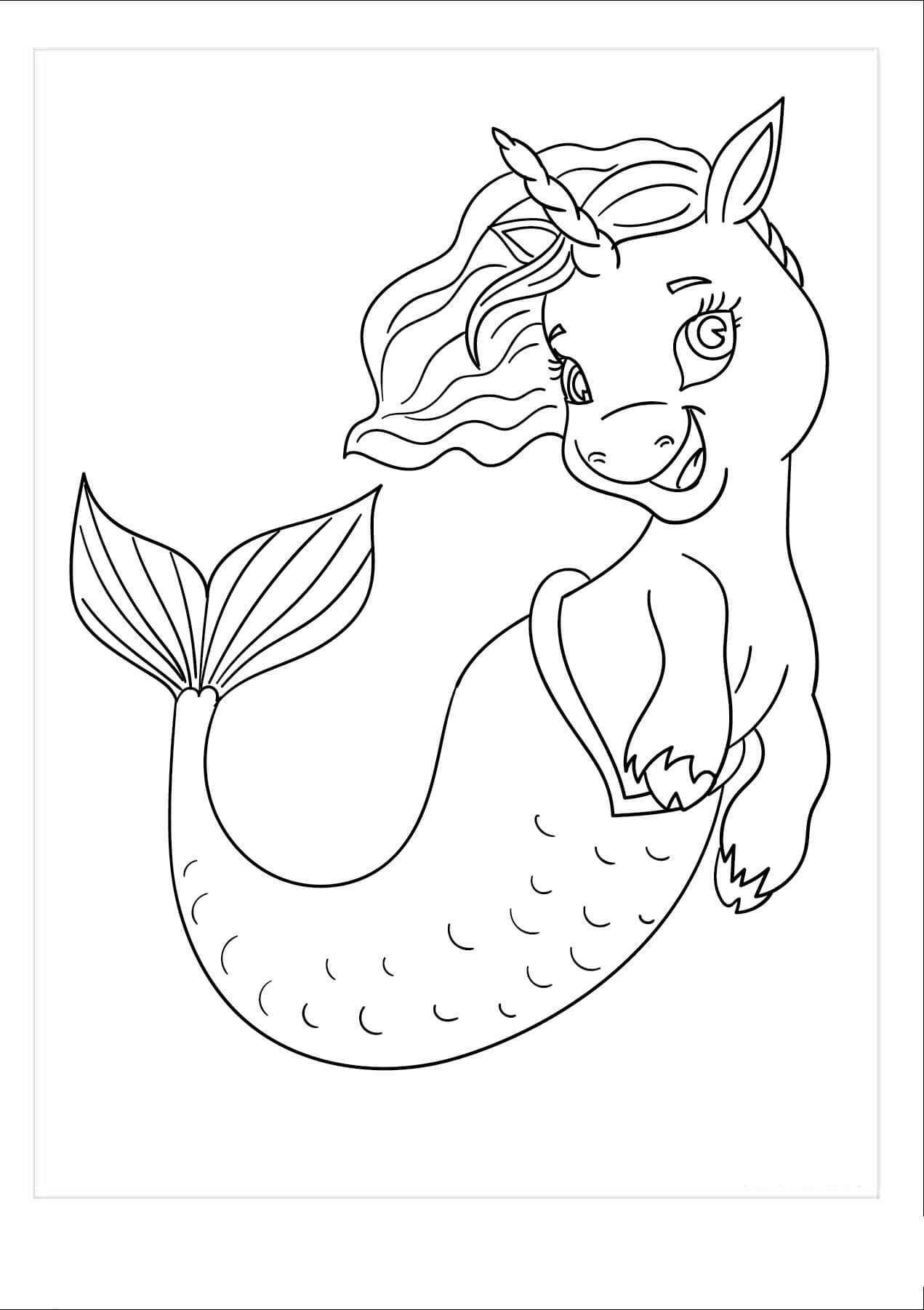 Dibujo de Unicornio Sirena Divertido para Colorear