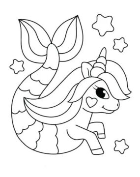 Dibujo de Unicornio Sirena Sonriendo para Colorear