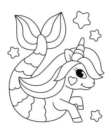 Dibujo de Unicornio Sirena Sonriendo para Colorear