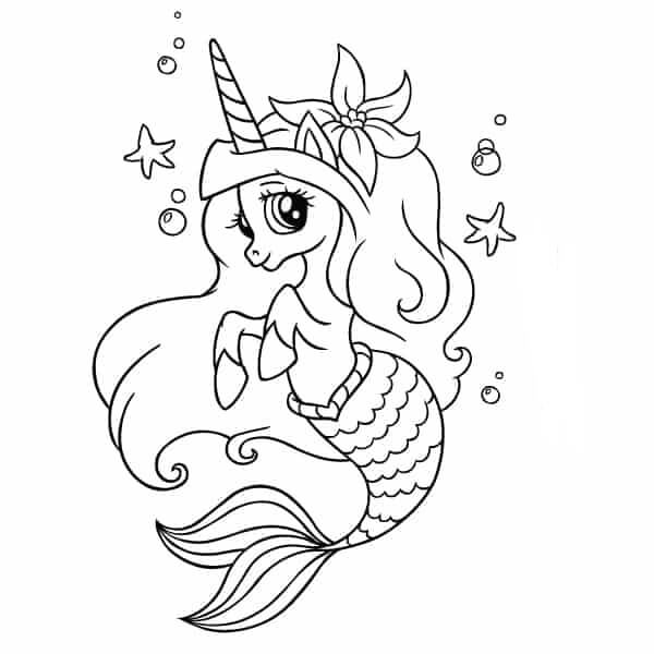 Dibujo de Unicornio Sirena para Colorear