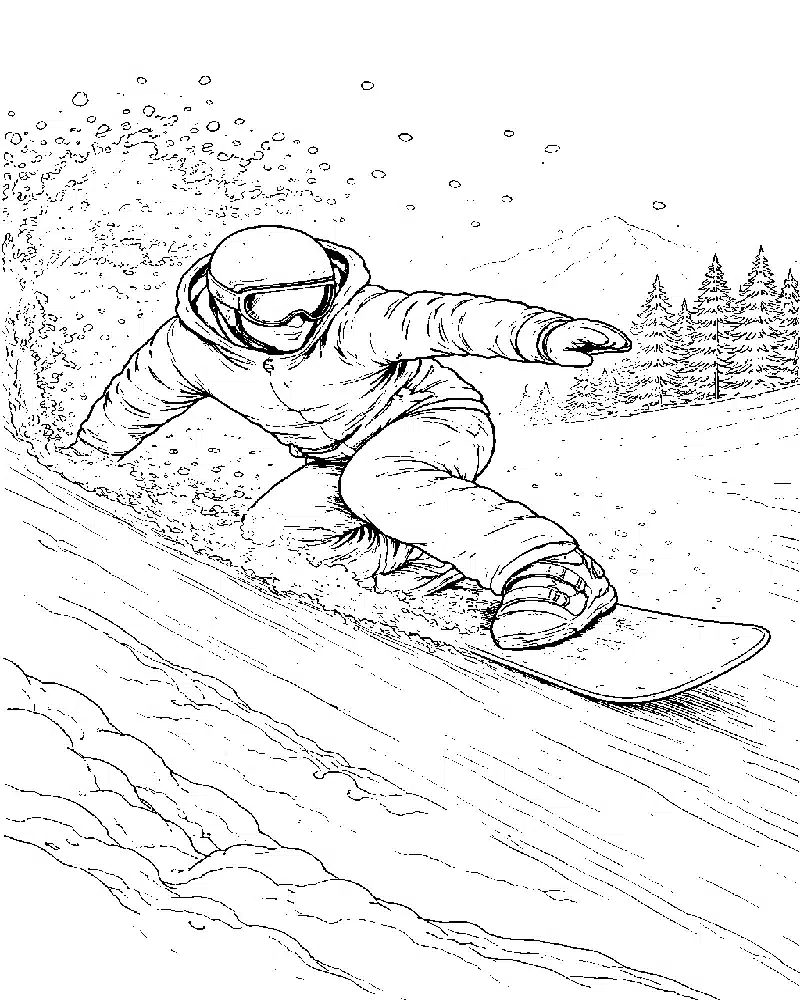 Dibujo de Acción de Snowboard Carving para página de Colorear para Colorear