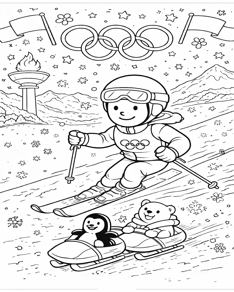 Dibujo de Aventura de Esqui de los Juegos Olimpicos de Invierno para página de Colorear para Colorear