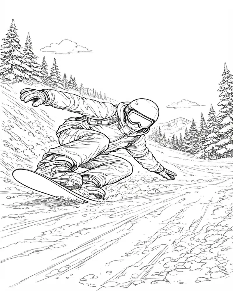 Dibujo de Descenso de Snowboarders para página de Colorear para Colorear