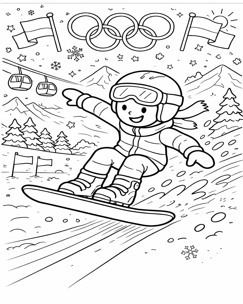 Dibujo de Diversion de Snowboard para página de Colorear para Colorear