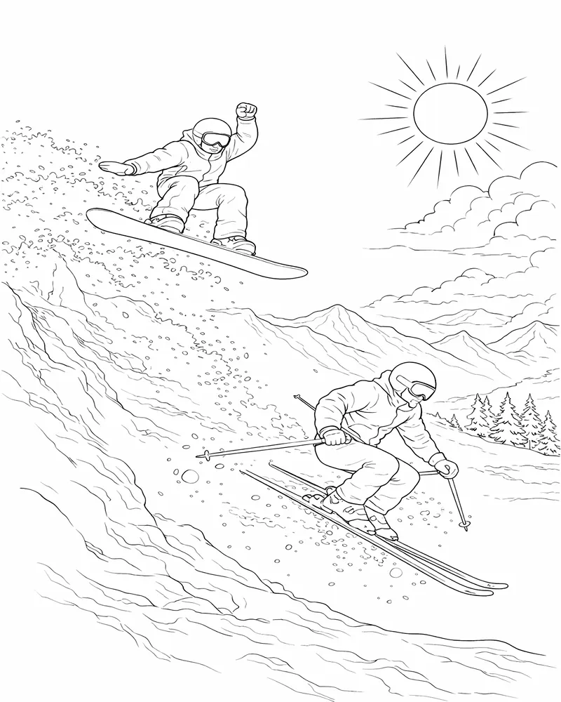 Dibujo de Duo de Snowboarders para página de Colorear para Colorear