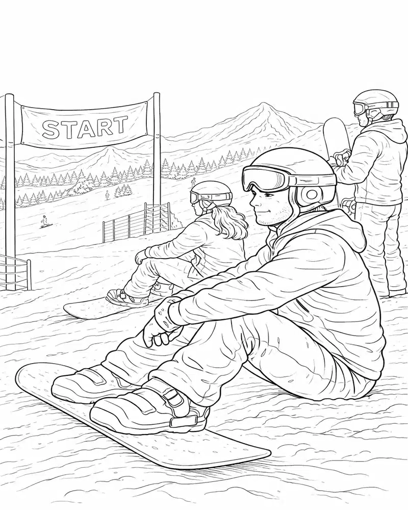 Dibujo de Grupo de Snowboarders para página de Colorear para Colorear