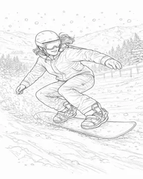 Dibujo de Snowboarder Carvando por las Pistas Nevadas para página de Colorear para Colorear
