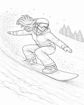 Dibujo de Snowboarder Femenina Descendiendo la Pista para página de Colorear para Colorear