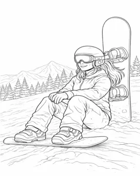 Dibujo de Snowboarder Femenina Relajada para página de Colorear para Colorear