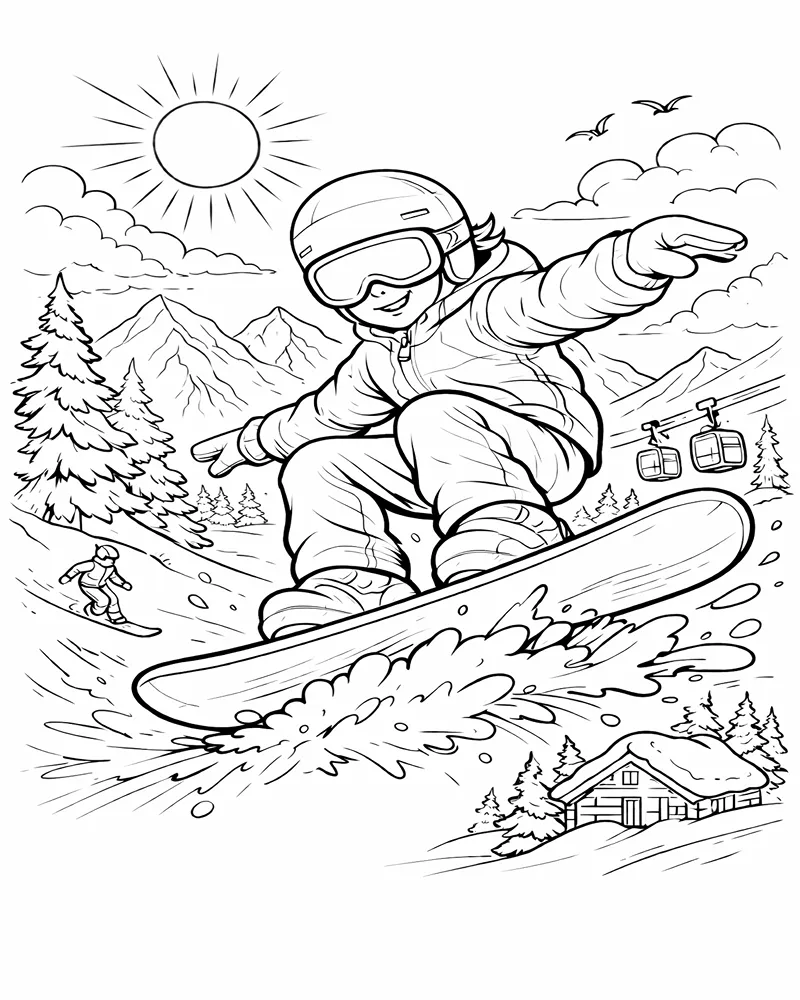 Dibujo de Snowboarder Haciendo Gran Salto para página de Colorear para Colorear