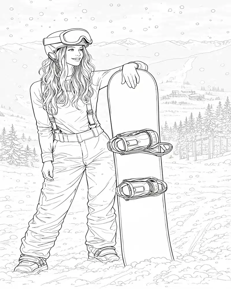 Dibujo de Snowboarders Femeninas para página de Colorear para Colorear