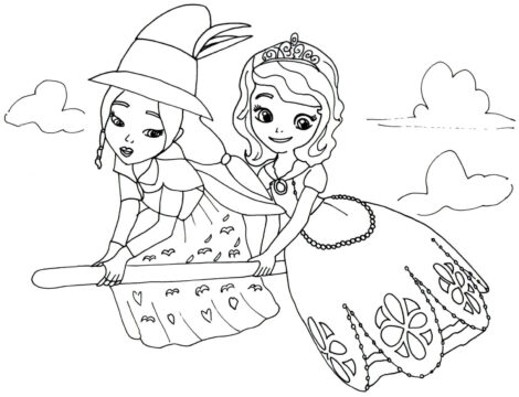 Dibujo de Sofía y la Bruja Vuelan Juntas para Colorear