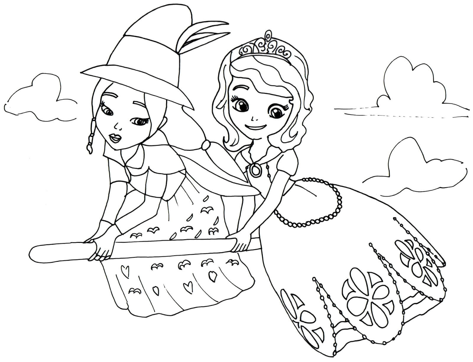 Dibujo de Sofía y la Bruja Vuelan Juntas para Colorear