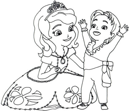 Dibujo de Sofía y Su Hermanito para Colorear