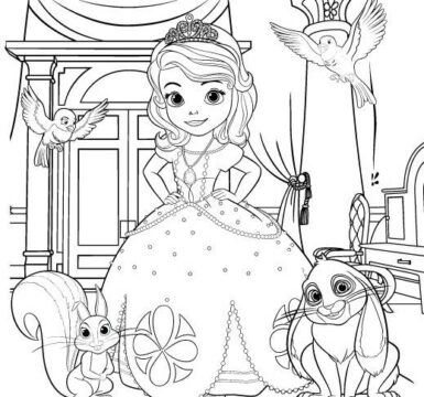 Dibujo de Sofía con Animales para Colorear