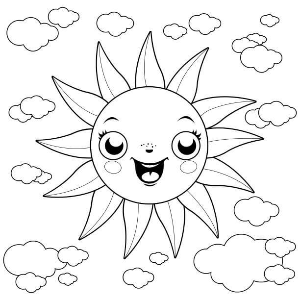 Dibujo de Bonito Sol con Nubes para Colorear