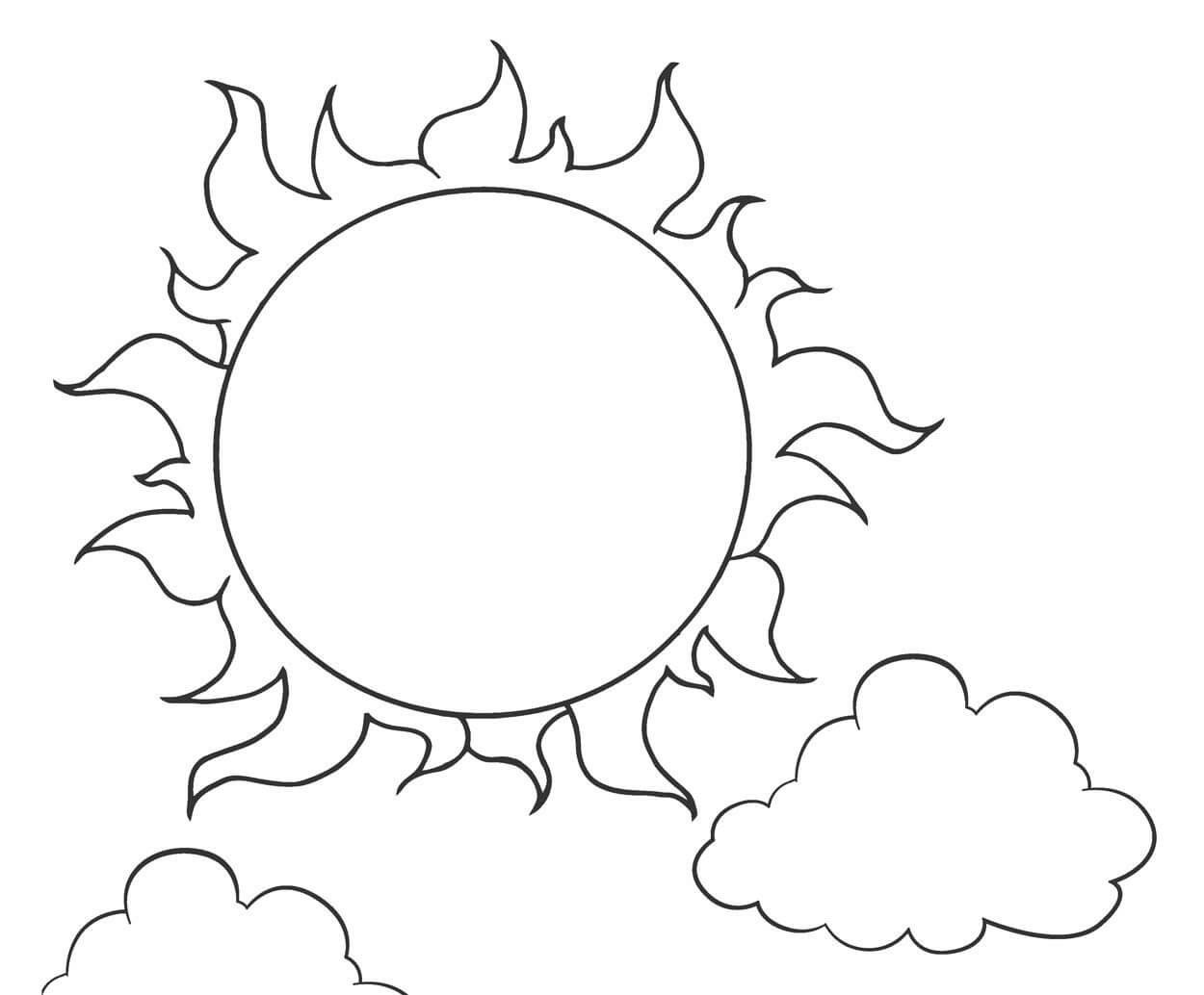 Dibujo de Sol básico con Nubes para Colorear