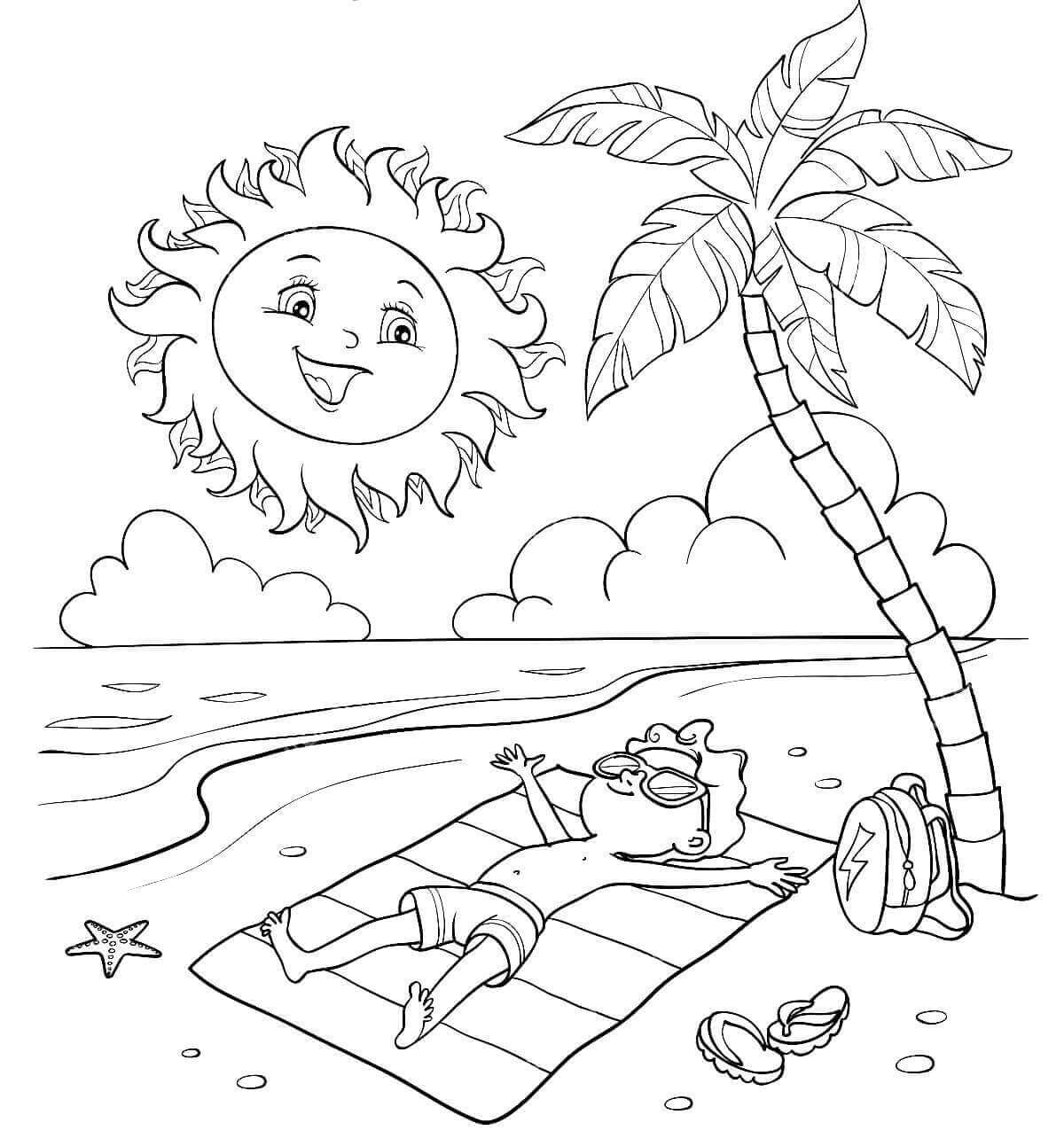 Dibujo de Sol en la Playa para Colorear
