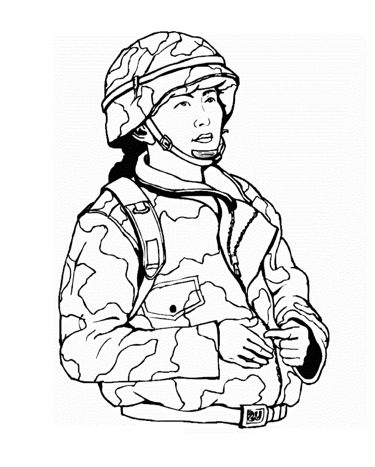 Dibujo de Retrato de Chica Soldado para Colorear