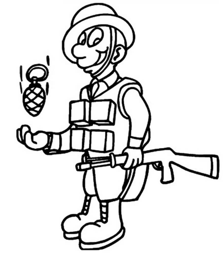Dibujo de Soldado con Pistola y Granada para Colorear