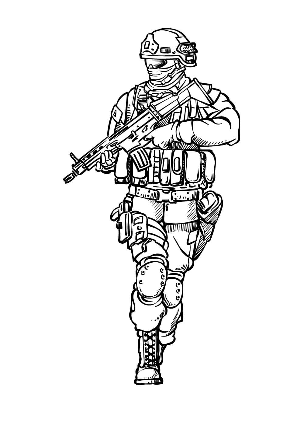Dibujo de Soldado del ejército con Pistola para Colorear