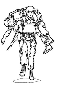 Dibujo de Soldado Que Lleva a un Soldado Herido para Colorear