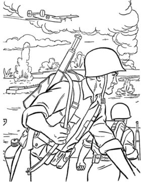 Dibujo de Soldados en el Campo de Batalla para Colorear