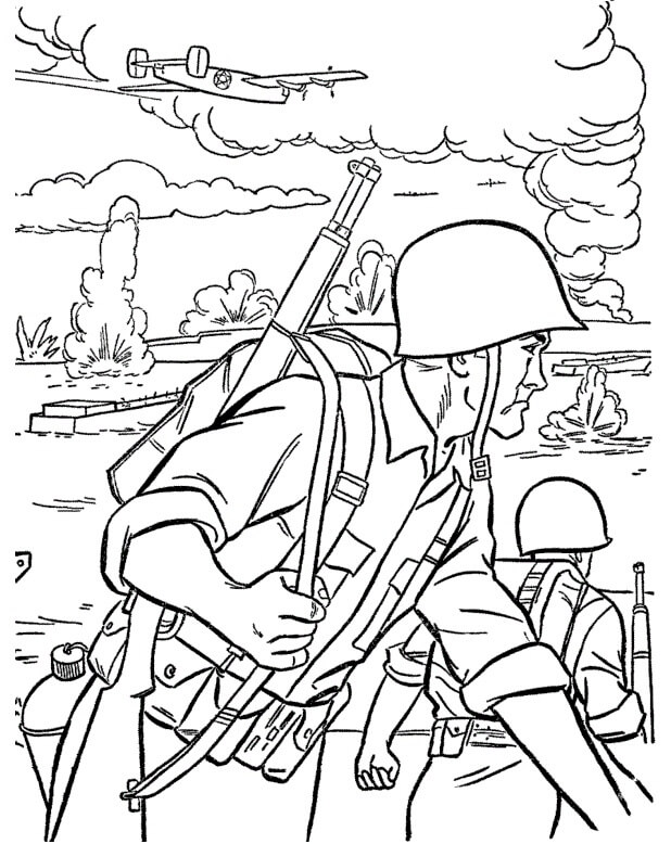 Dibujo de Soldados en el Campo de Batalla para Colorear