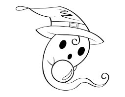 Dibujo de Fantasma con Sombrero de Bruja para Colorear