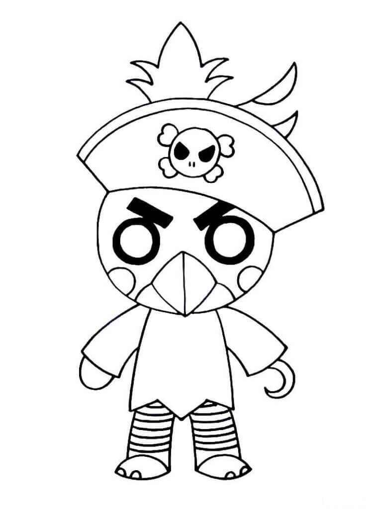 Dibujo de Roblox Piggy Budgey con Sombrero Pirata para Colorear