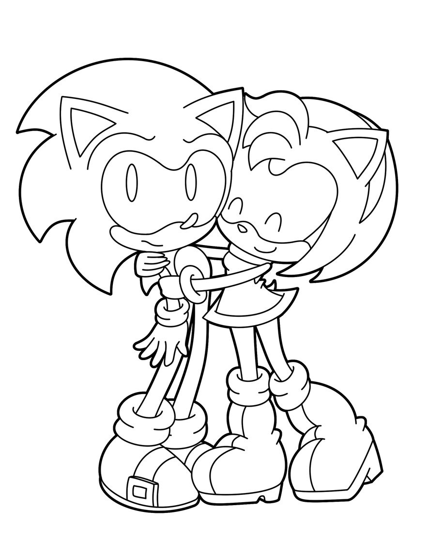 Dibujo de Amy Rose Abraza a Sonic para Colorear