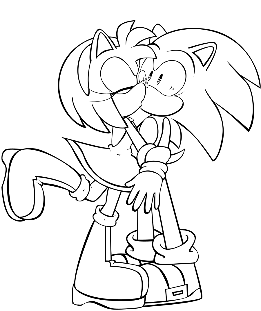 Dibujo de Amy Rose Besando a Sonic para Colorear