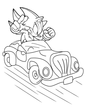 Dibujo de Shadow Sonic In a Car Coloring Page para Colorear