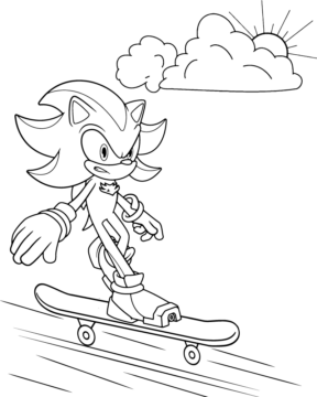 Dibujo de Shadow Sonic Riding Skateboard Coloring Page para Colorear