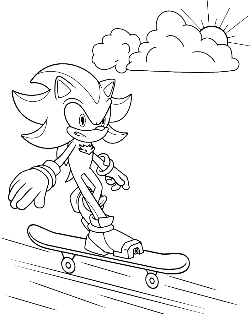 Dibujo de Shadow Sonic Riding Skateboard Coloring Page para Colorear