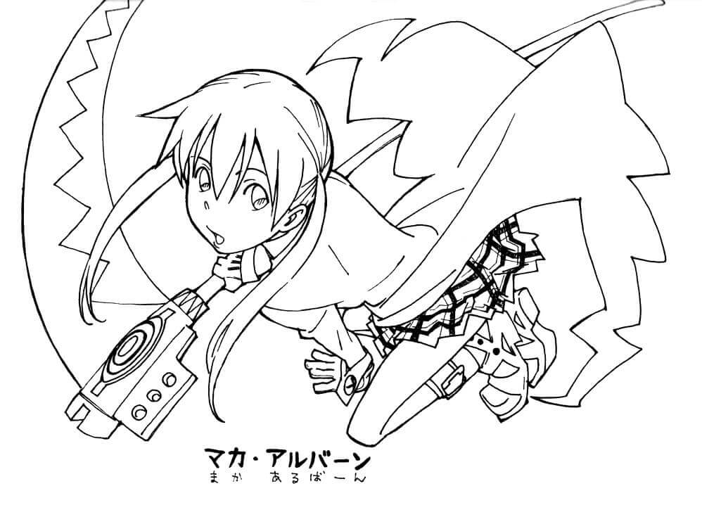Dibujo de Maka Albarn de Soul Eater con Guadana para Colorear