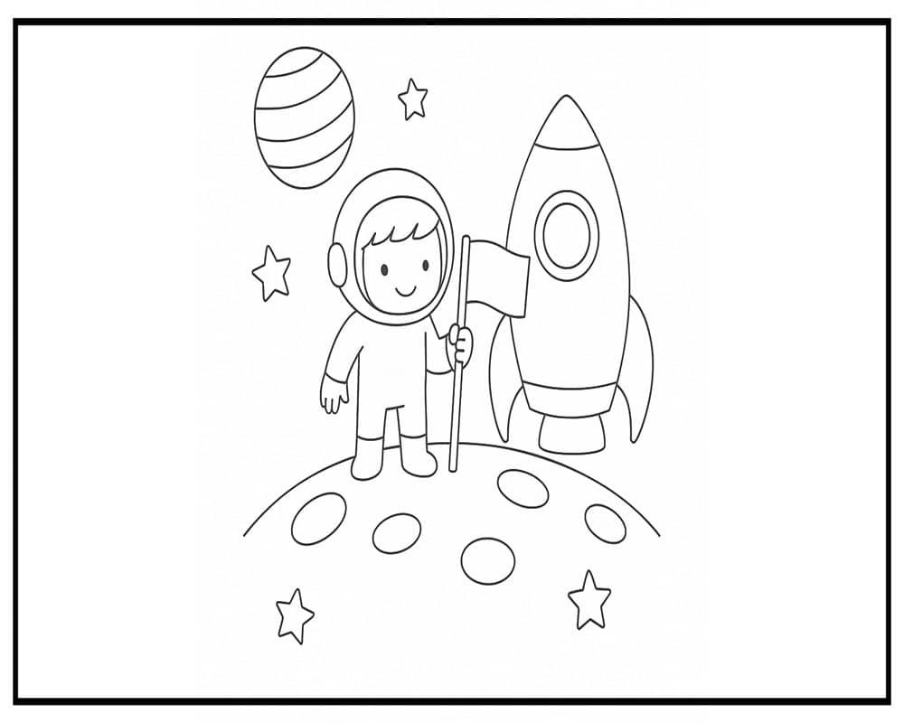 Dibujo de Astronauta en la Luna para página de Colorear para Colorear