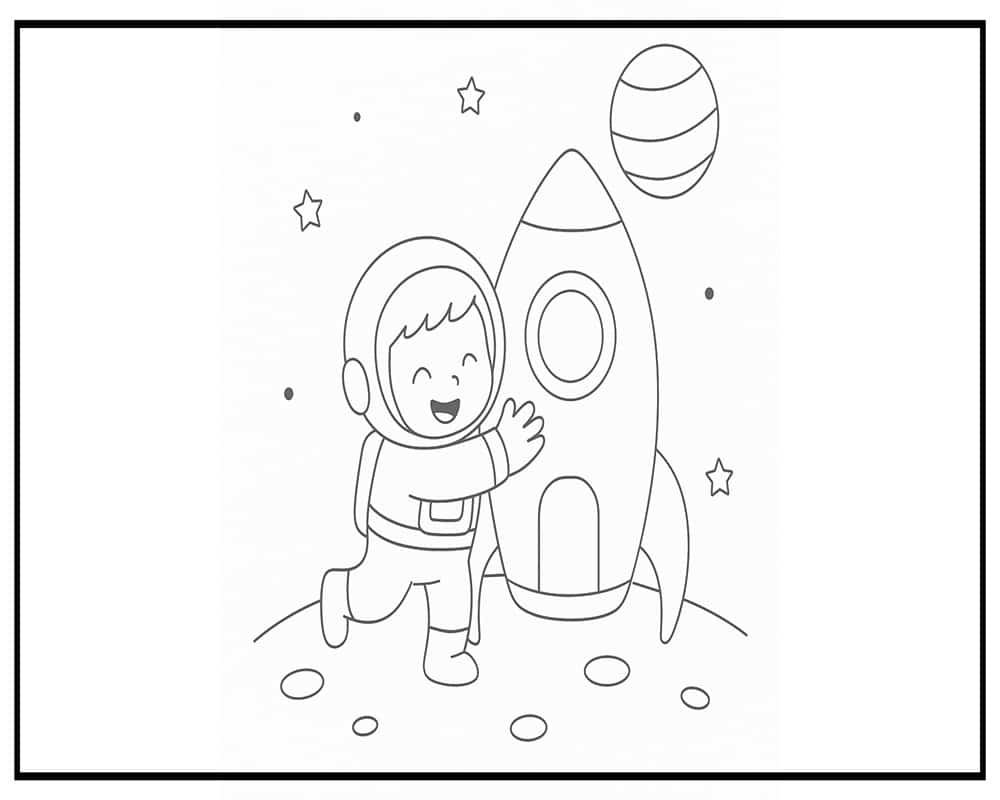 Dibujo de Astronauta Feliz en el Espacio para página de Colorear para Colorear