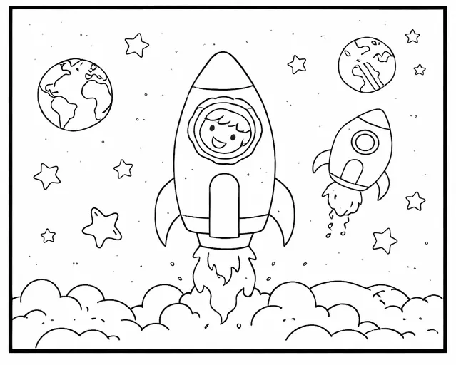 Dibujo de Astronauta Lanzando Cohete para página de Colorear para Colorear