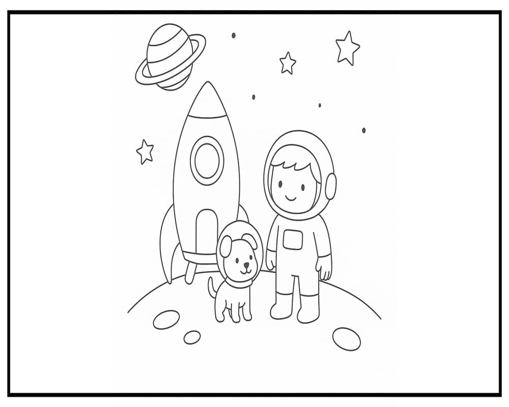 Dibujo de Escena de Aventura en Planeta para página de Colorear para Colorear