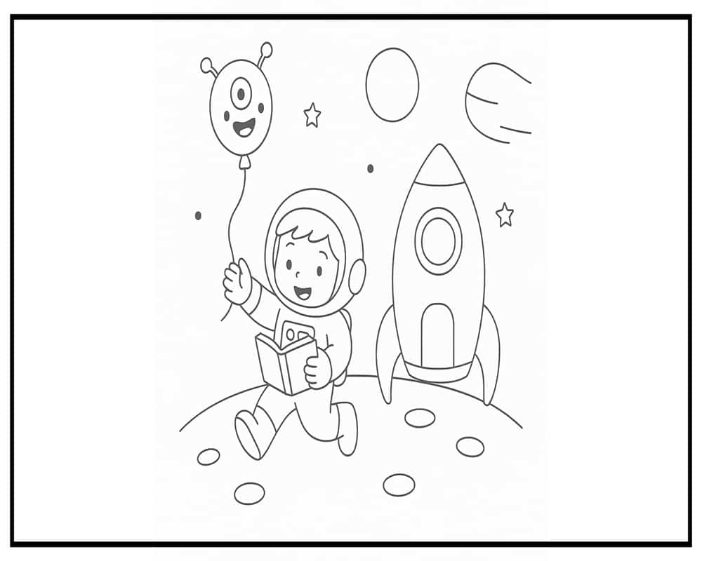 Dibujo de Exploración del Espacio Exterior Infantil para página de Colorear para Colorear