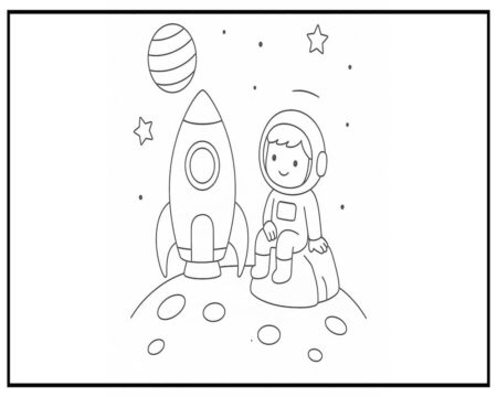 Dibujo de Personaje Astronauta Lindo para página de Colorear para Colorear