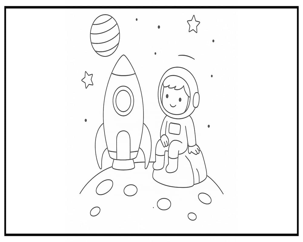 Dibujo de Personaje Astronauta Lindo para página de Colorear para Colorear